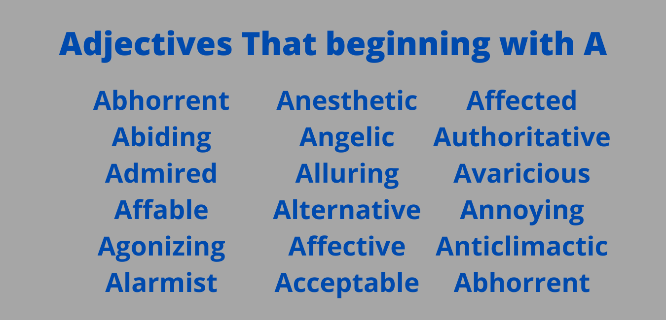 Adjectives That beginning with A